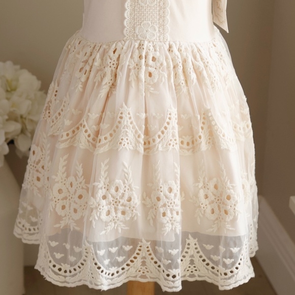 Haute Baby Ivory Peach Blush Cotton Embroidered Lace Dress Size 4 NWT - Picture 8 of 11